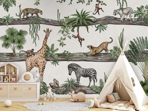 Amazing Animals mural premium në ambient modern për dhomë fëmijësh.