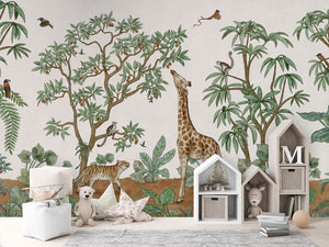 Animals in the Jungle mural për dhomë fëmijësh.