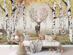Amazing Antlers Autumn letër murale Kikki Belle me drerë dhe pyll vjeshte.