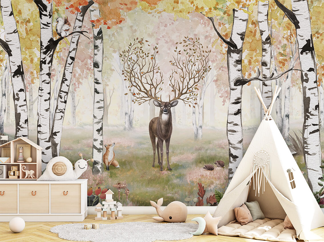 Amazing Antlers Autumn ilustrim artistik me peizazh pyjor dhe nuanca vjeshte.