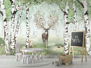 Amazing Antlers Green mural premium për dhomën e fëmijëve.