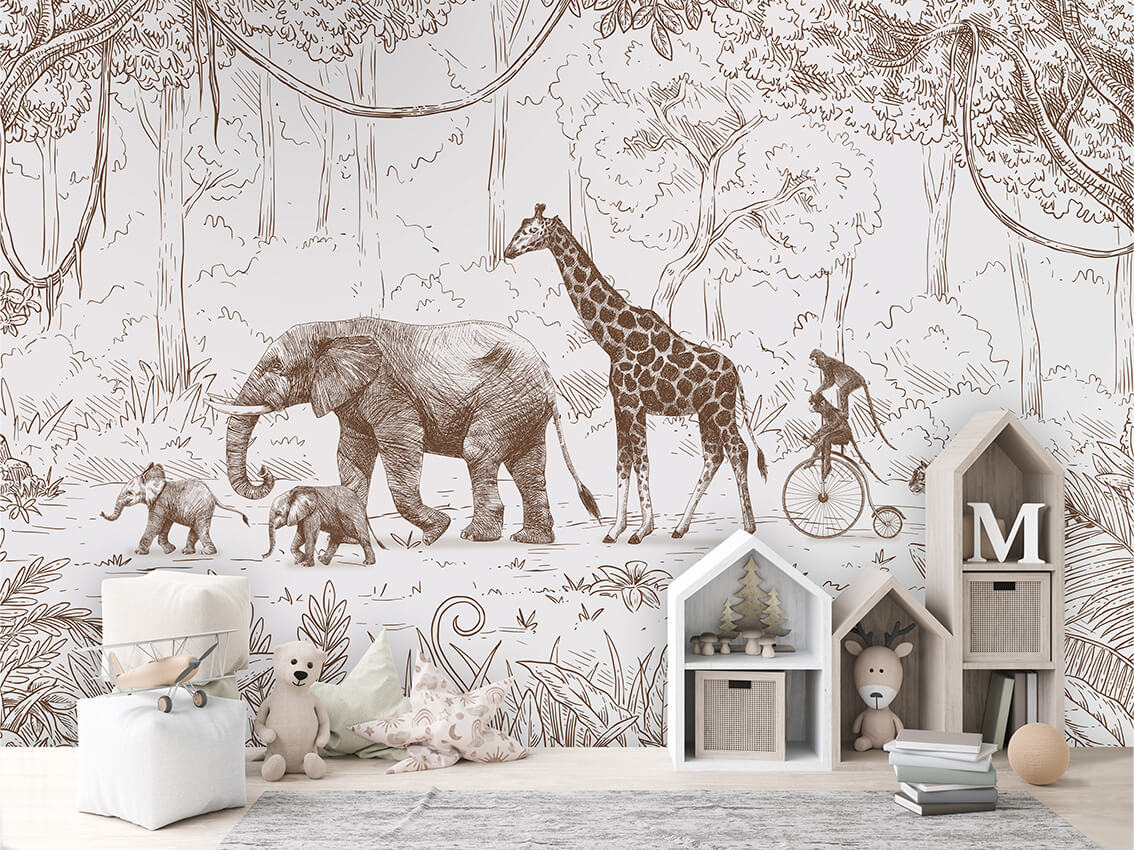 Animal Parade Beige dekor muri premium nga Printerior.