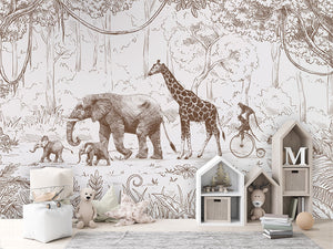 Animal Parade Beige dekor muri premium nga Printerior.