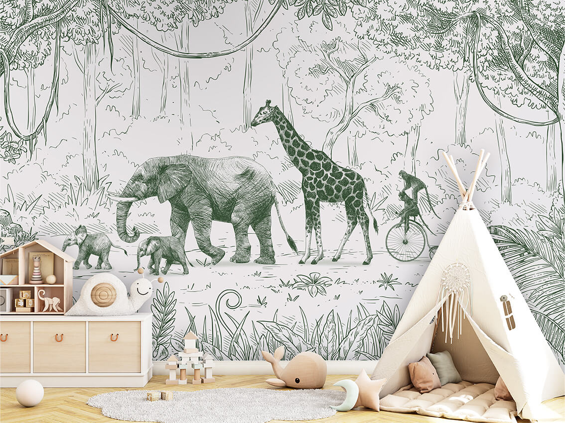Animal Parade Green dekor muri premium nga Printerior.