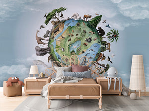 Animals of Earth mural premium për dhomë fëmijësh.
