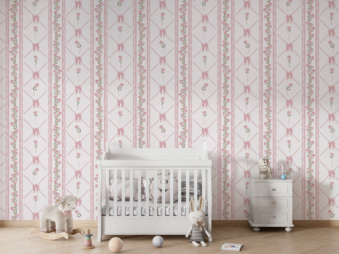 BOWTIES WITH FLOWERS - Mural - Crib white