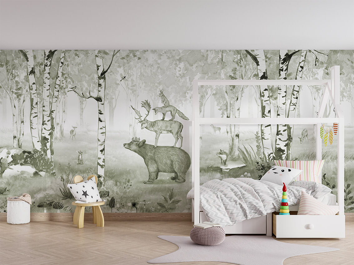 Bear King Green letër murale me ari.