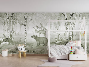 Bear King Green letër murale me ari.