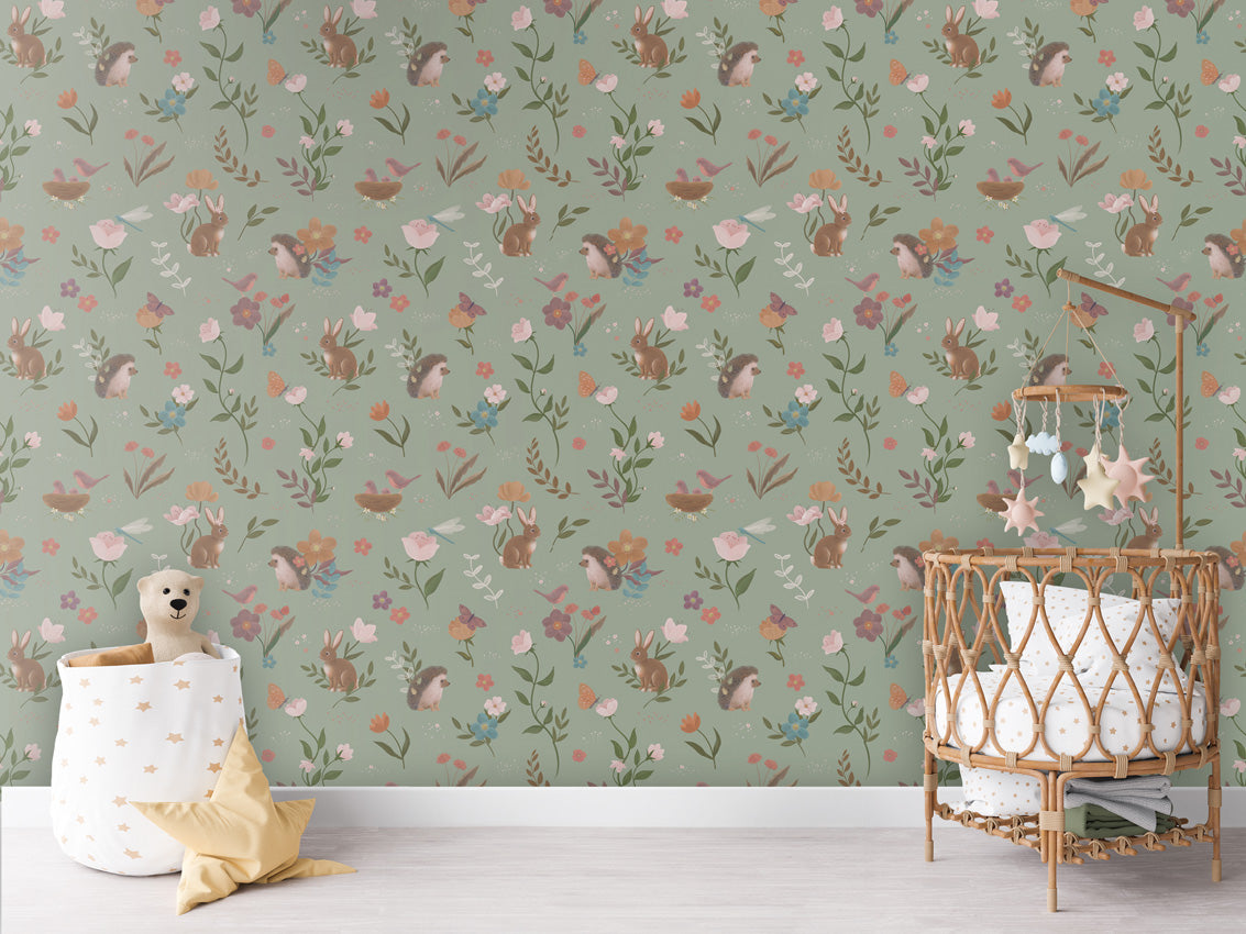 CUTE FOREST GREEN - Mural - Crib rotan