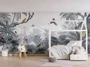 Canopy Jungle Grey mural premium për dhomën e fëmijëve.