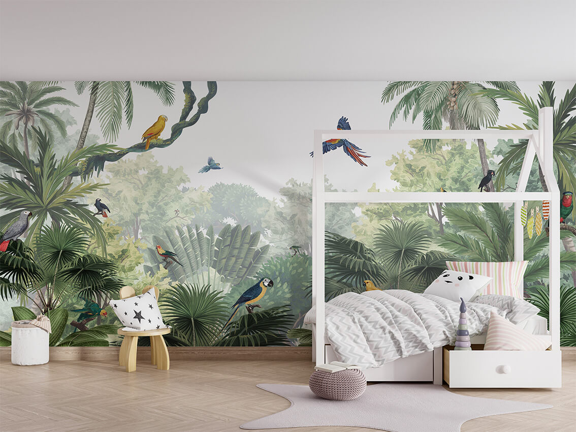 Canopy Jungle Natural mural për dhomën e fëmijëve.