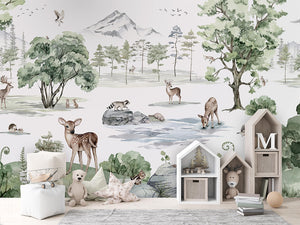 Deer Forest Winter mural premium për dhomë fëmijësh.