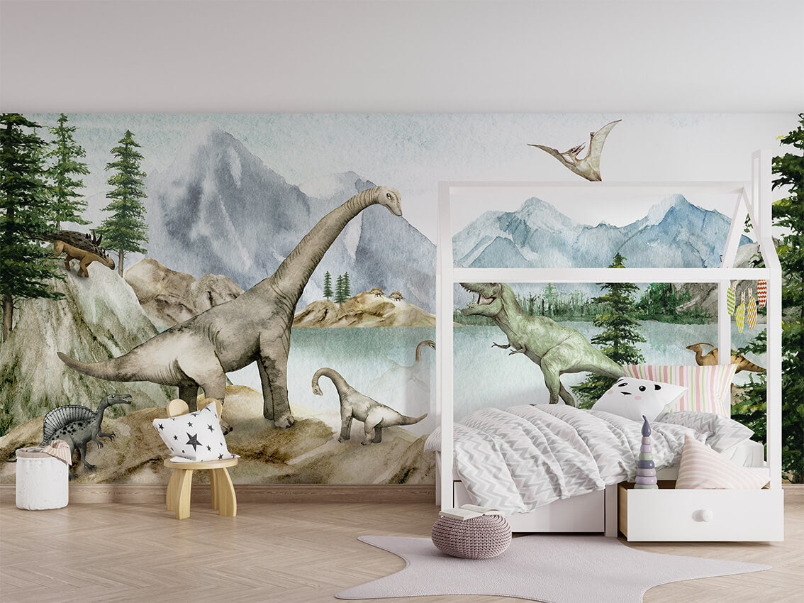 Dino Dreams mural për dhomë fëmijësh.