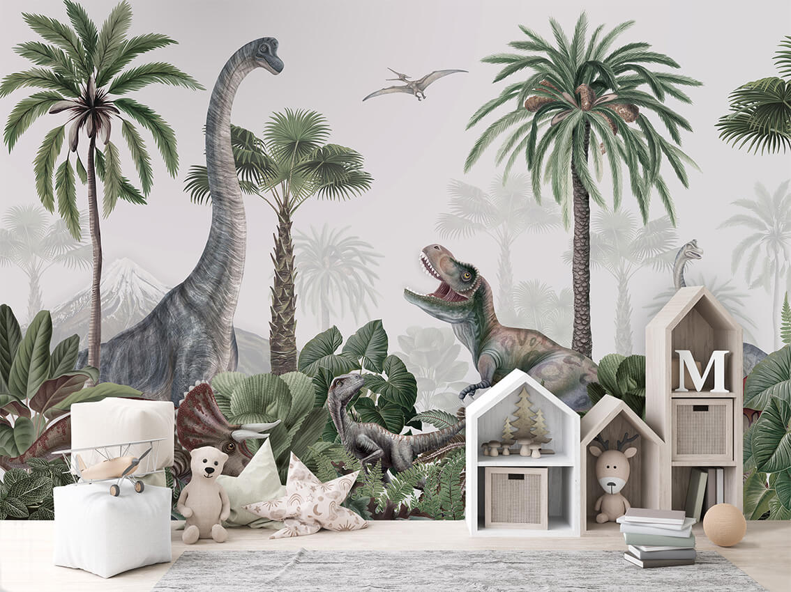 Dino Jive mural premium për dhomën e fëmijëve.