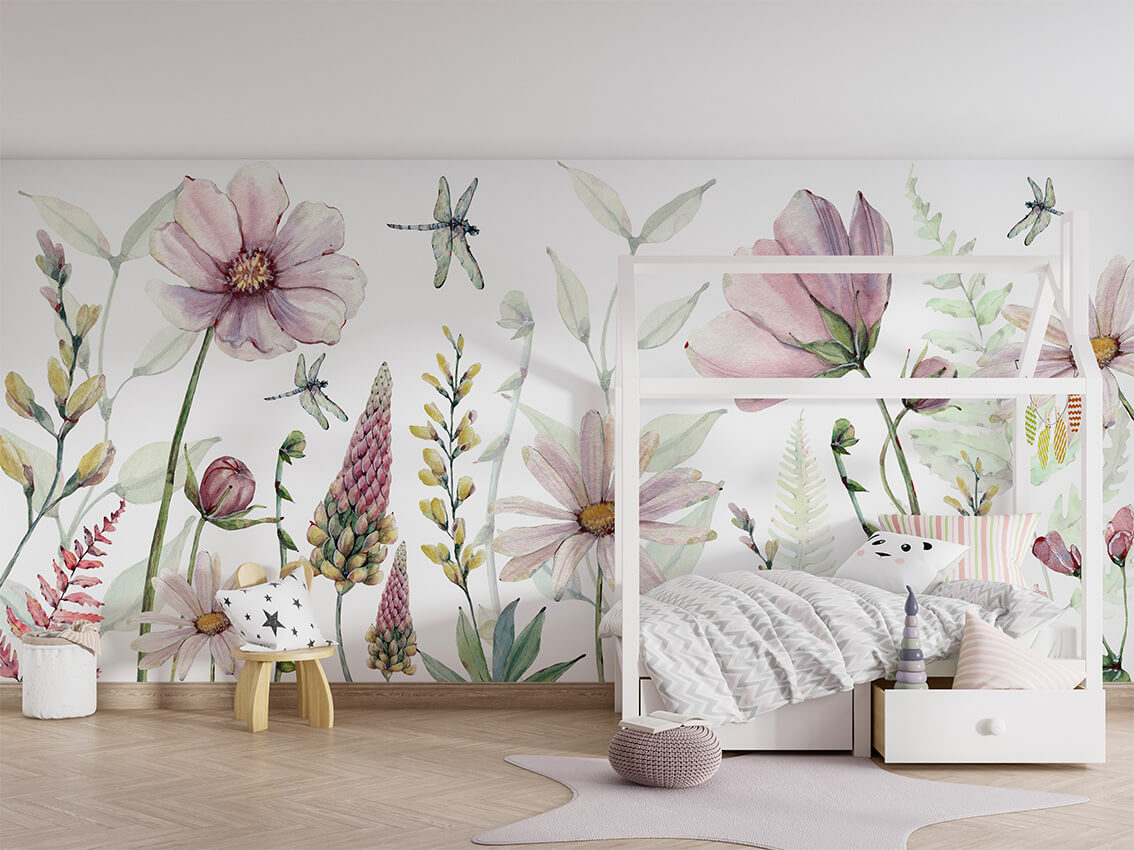Fabulous Flowers mural floral për dhomën e fëmijëve.