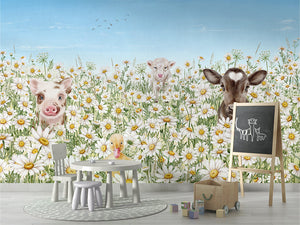 Farm Animals letër murale me kafshë ferme.