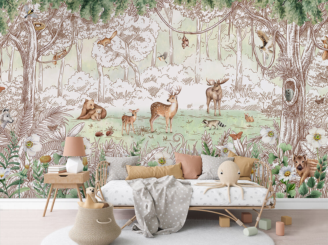 Forest Friends Green ilustrim woodland.
