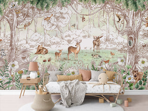 Forest Friends Green ilustrim woodland.