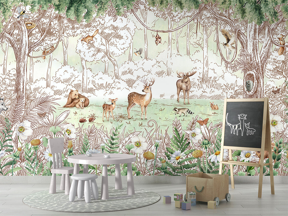 Forest Friends Green mural pylli.