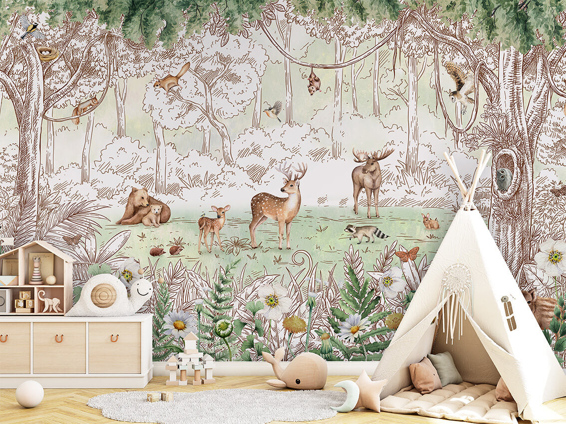 Forest Friends Green dekor muri Printerior.