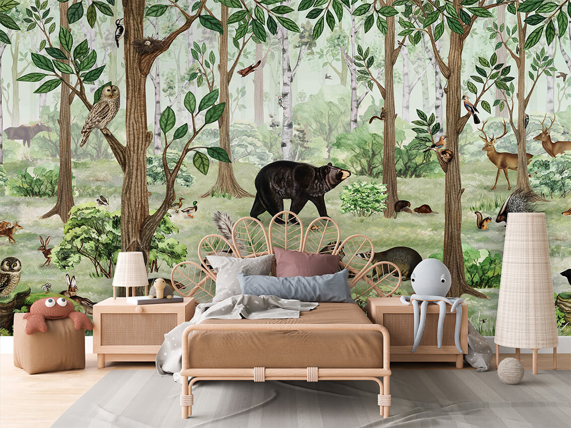 Forest Lookbook letër murale me ari dhe pyll.