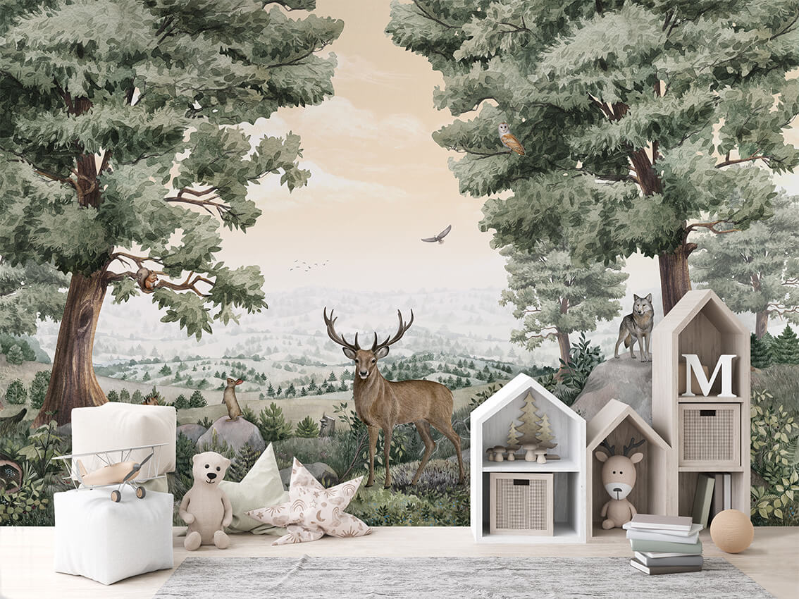 Forest Vista ilustrim artistik me pyll dhe natyrë.