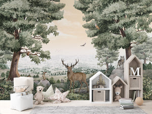 Forest Vista ilustrim artistik me pyll dhe natyrë.
