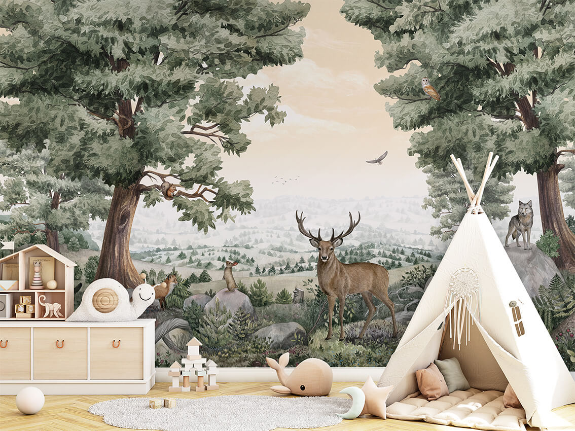Forest Vista mural premium për dhomën e fëmijëve.