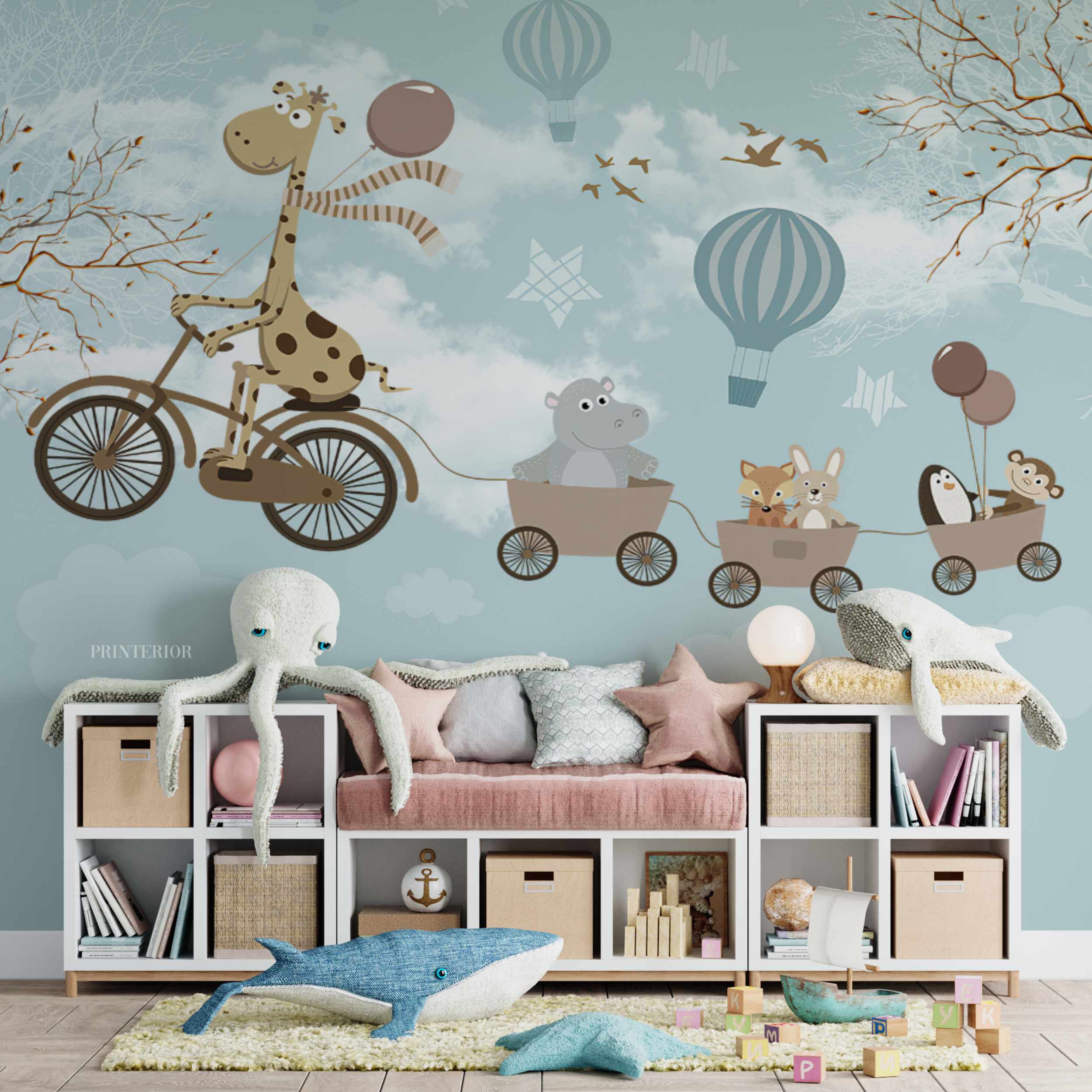 Girafe and Friends, Blue - Printerior