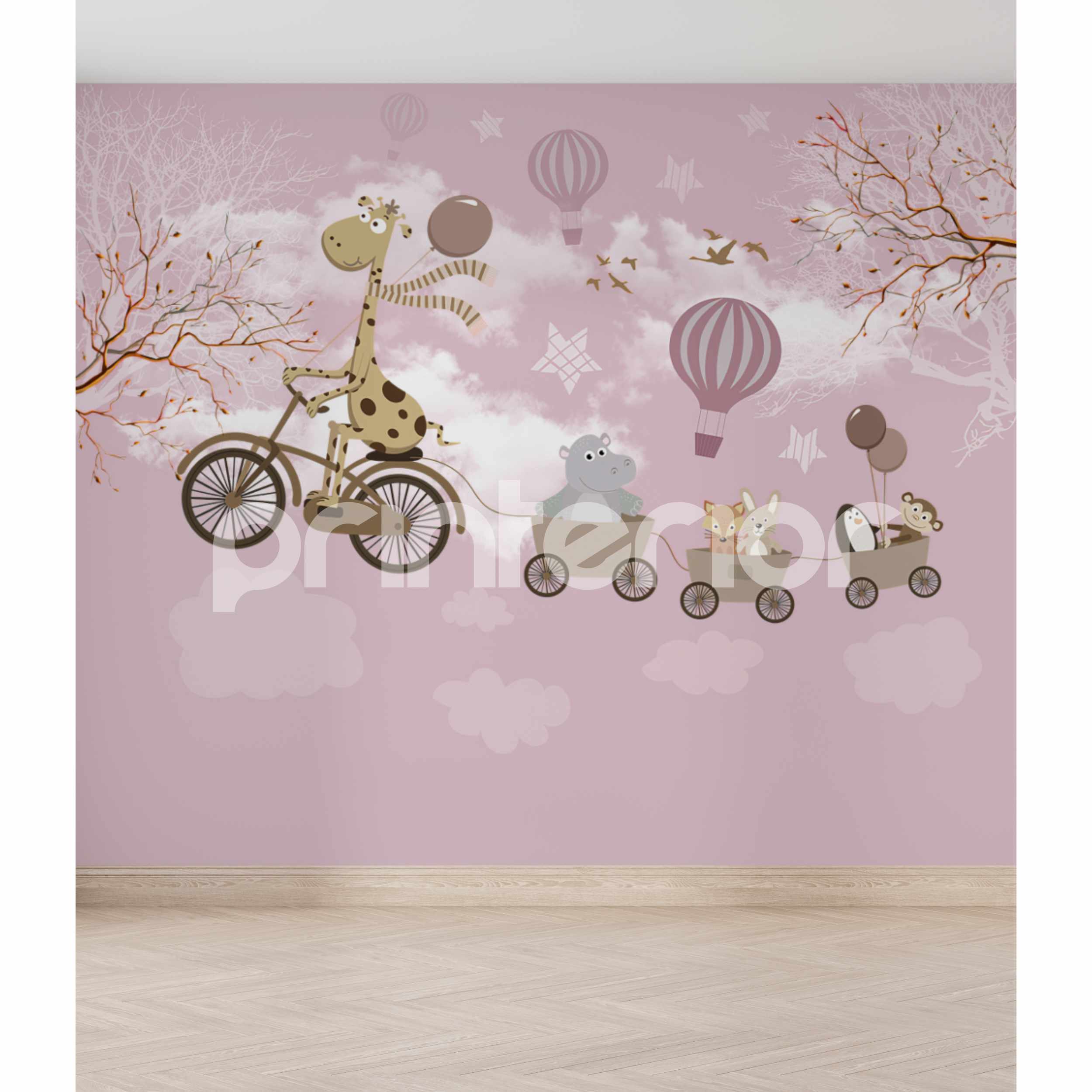 Girafe and Friends, Pink - Printerior