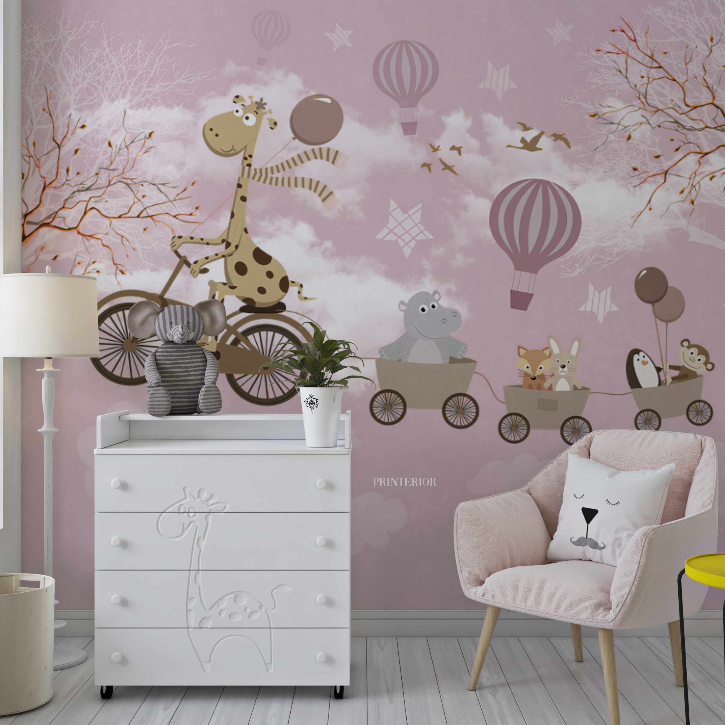 Girafe and Friends, Pink - Printerior