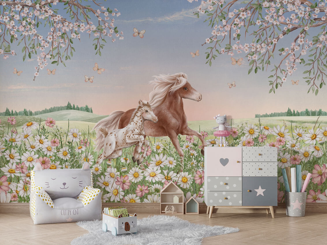 Happy Horses ilustrim artistik me kuaj.