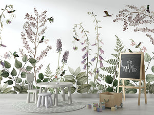 Hummingbird Hedge mural premium për dhomën e fëmijëve.