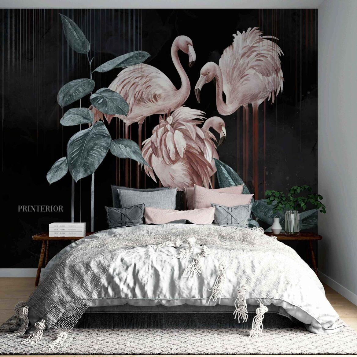 Flamingo Elegance, Black - Printerior