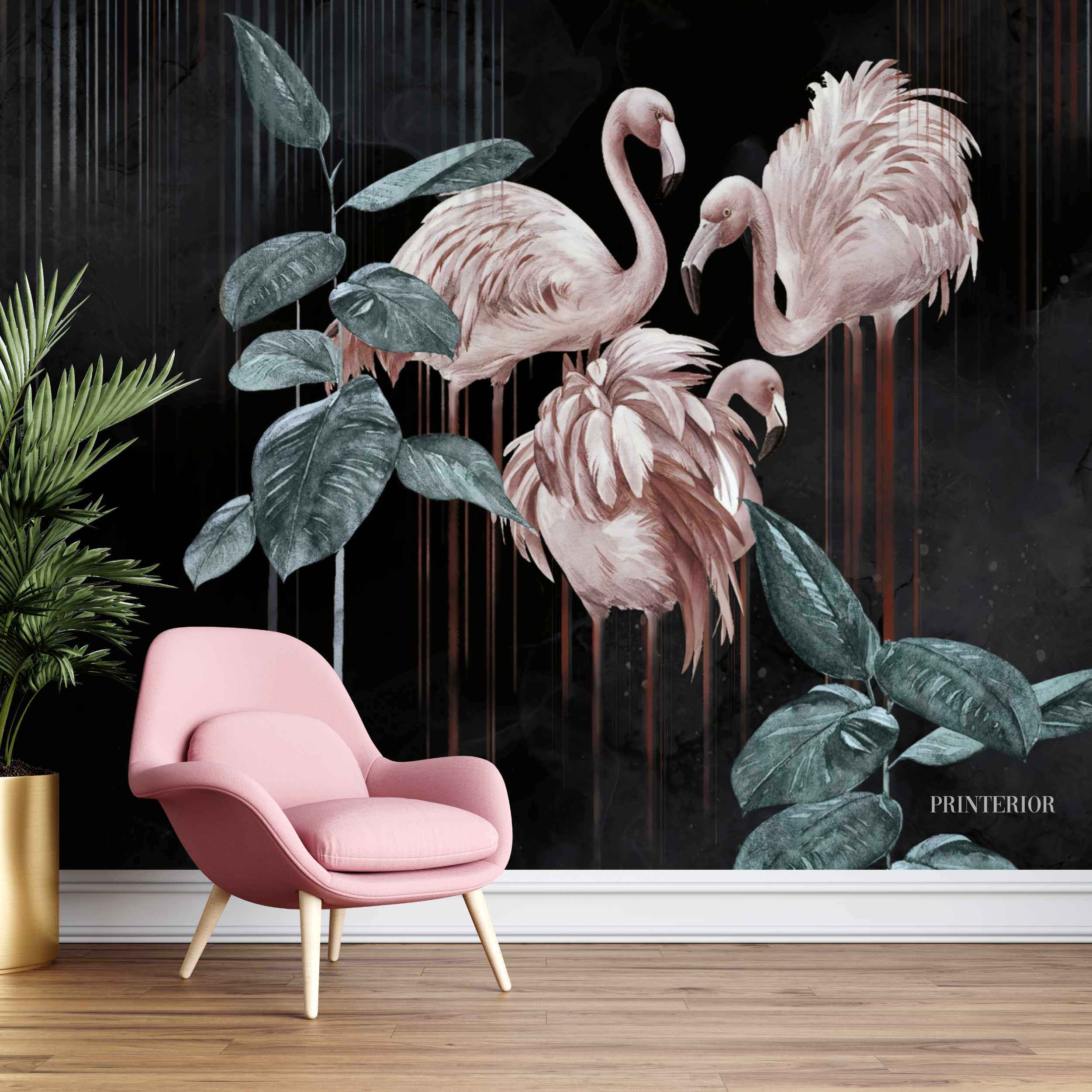 Flamingo Elegance, Black - Printerior
