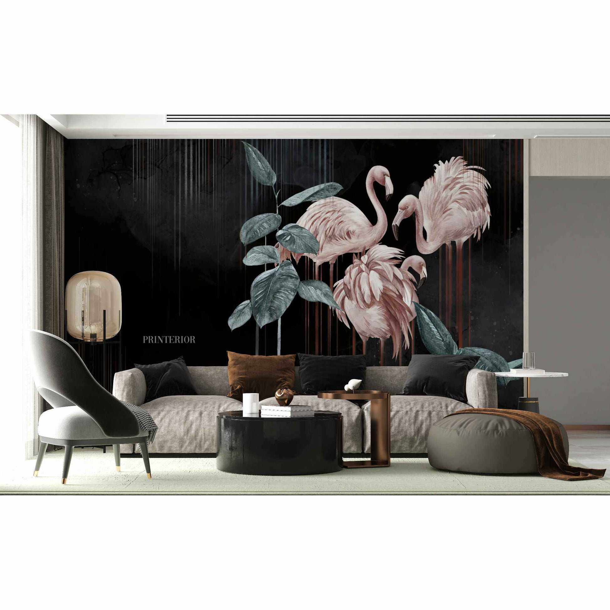 Flamingo Elegance, Black - Printerior