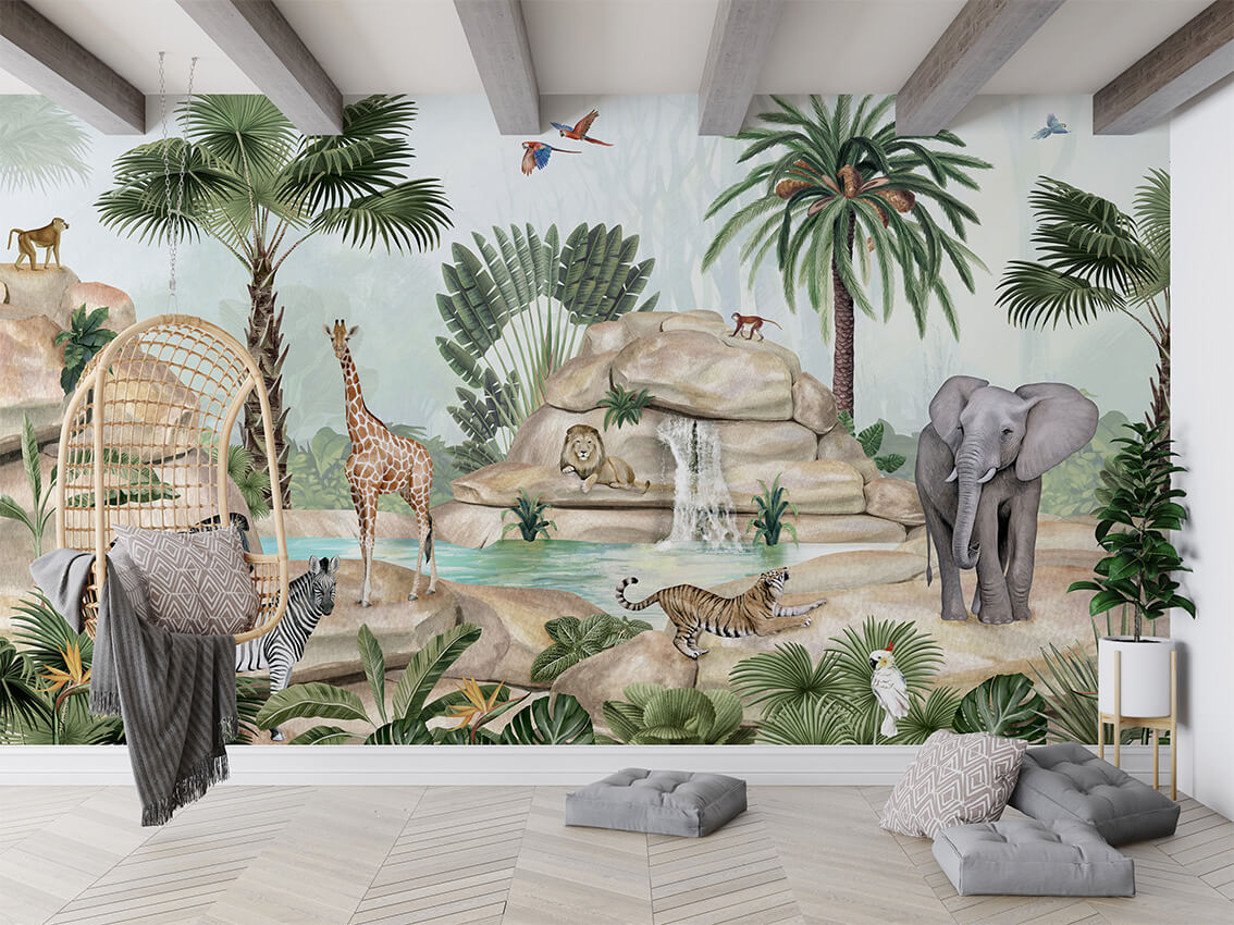 Jolly Jungle mural premium për dhomën e fëmijëve.