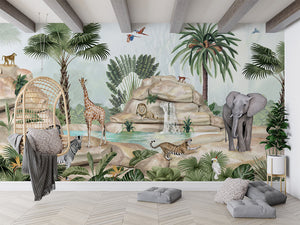 Jolly Jungle mural premium për dhomën e fëmijëve.
