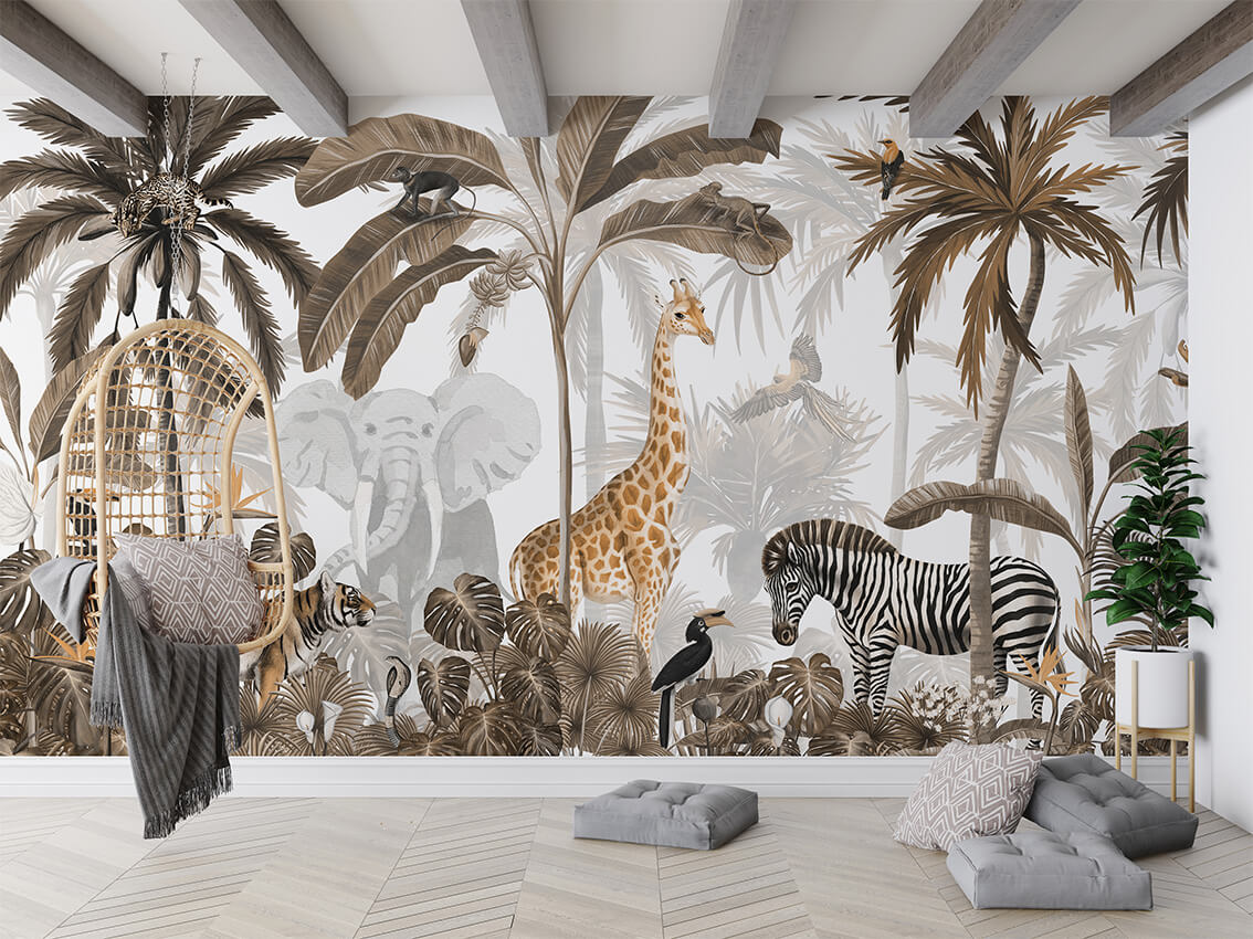Jungle Jive Sepia mural premium safari.