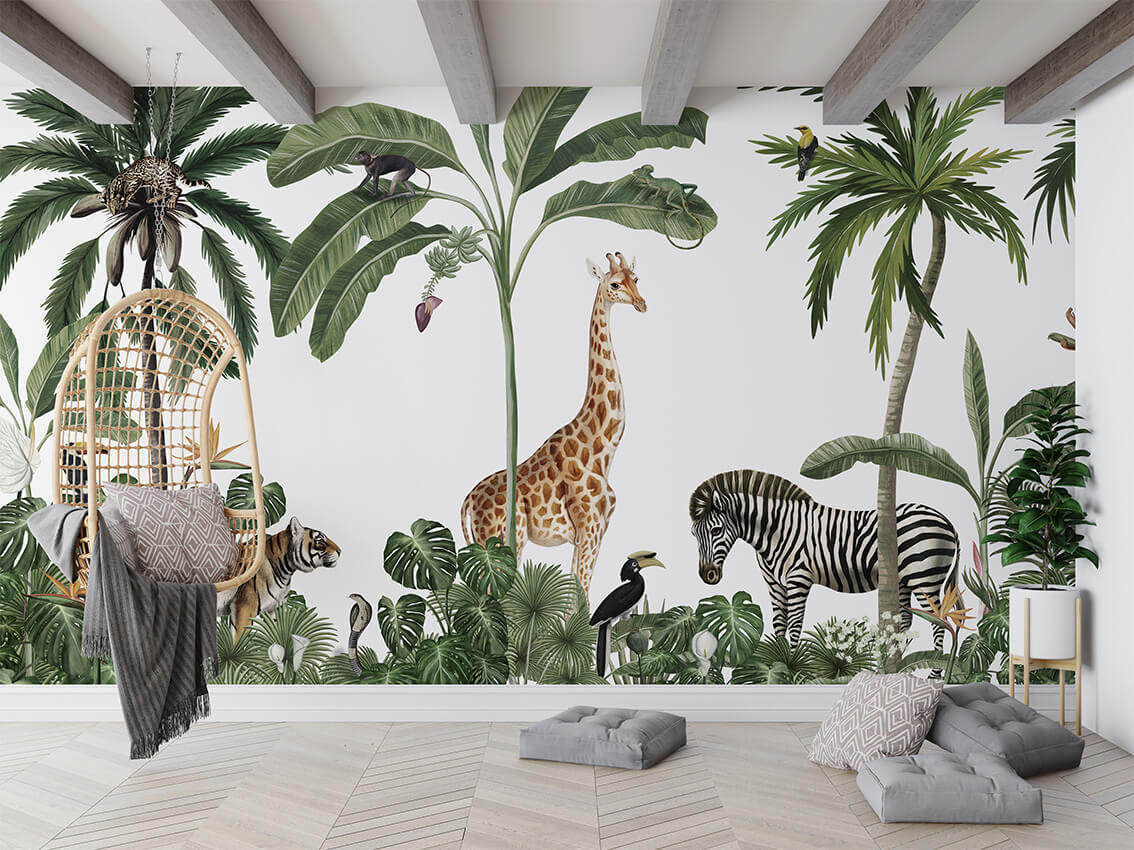Jungle Jive White mural premium safari.