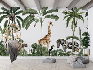 Jungle Jive White mural premium safari.