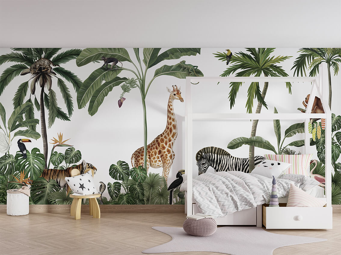 Jungle Jive White ilustrim minimalist me kafshë.