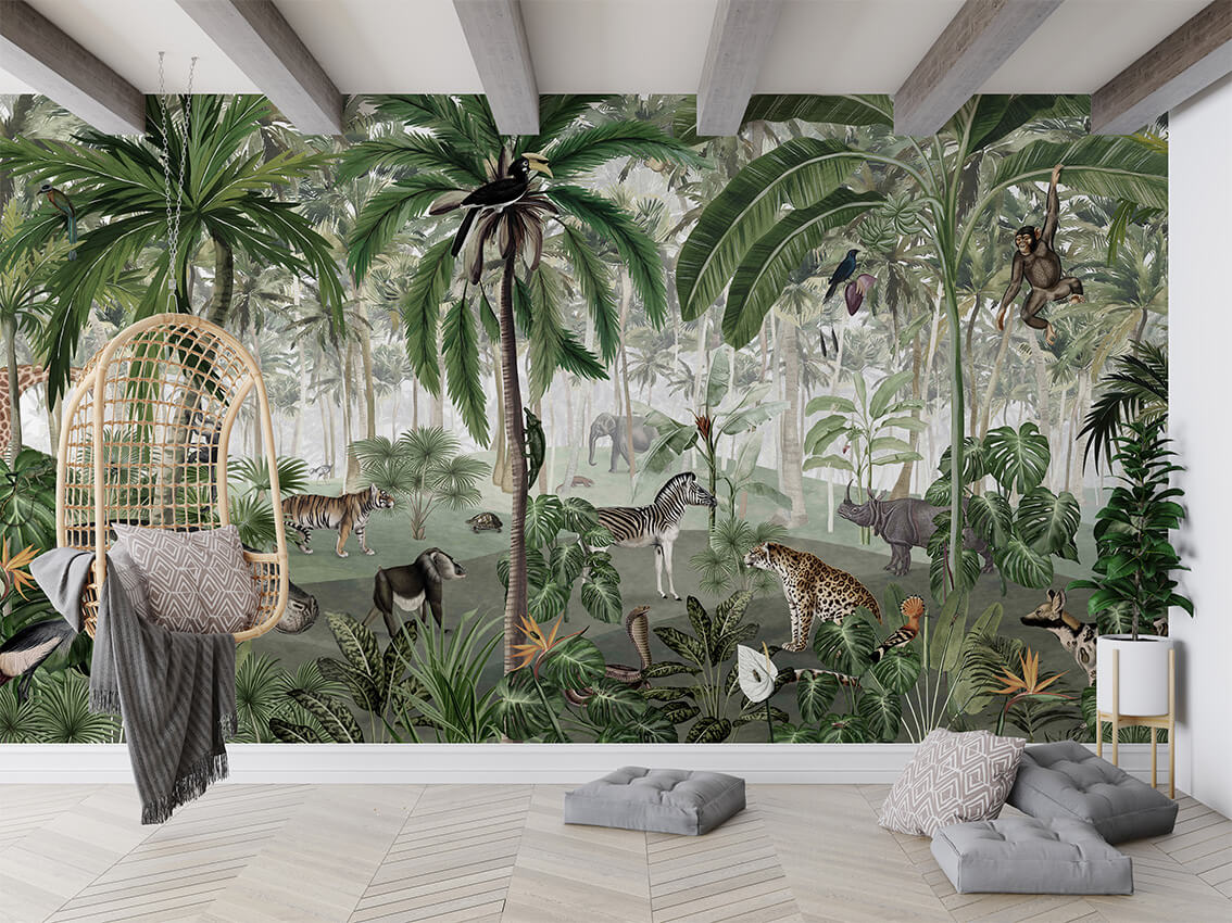 Jungle Lookbook mural premium për dhomën e fëmijëve.