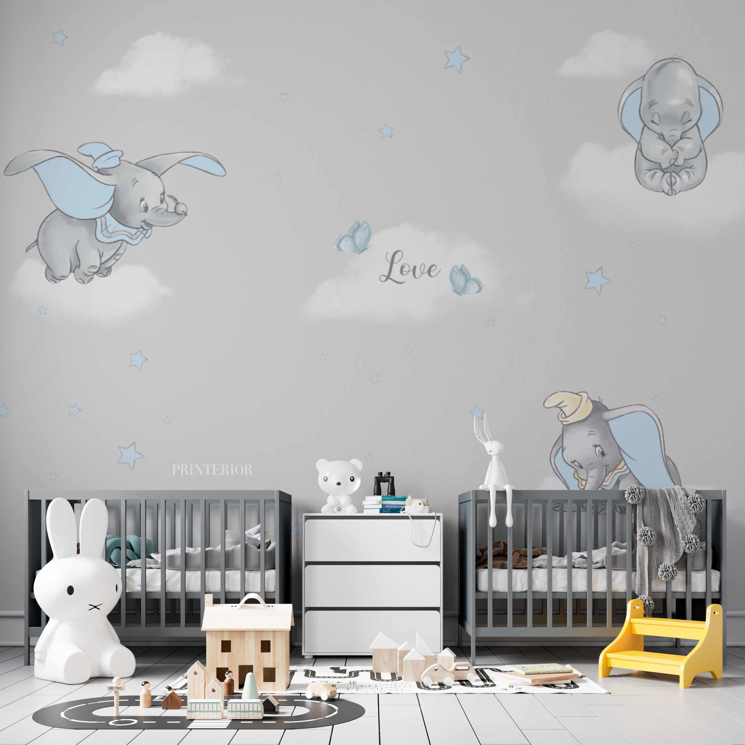 Little Elephants, Blue - Printerior