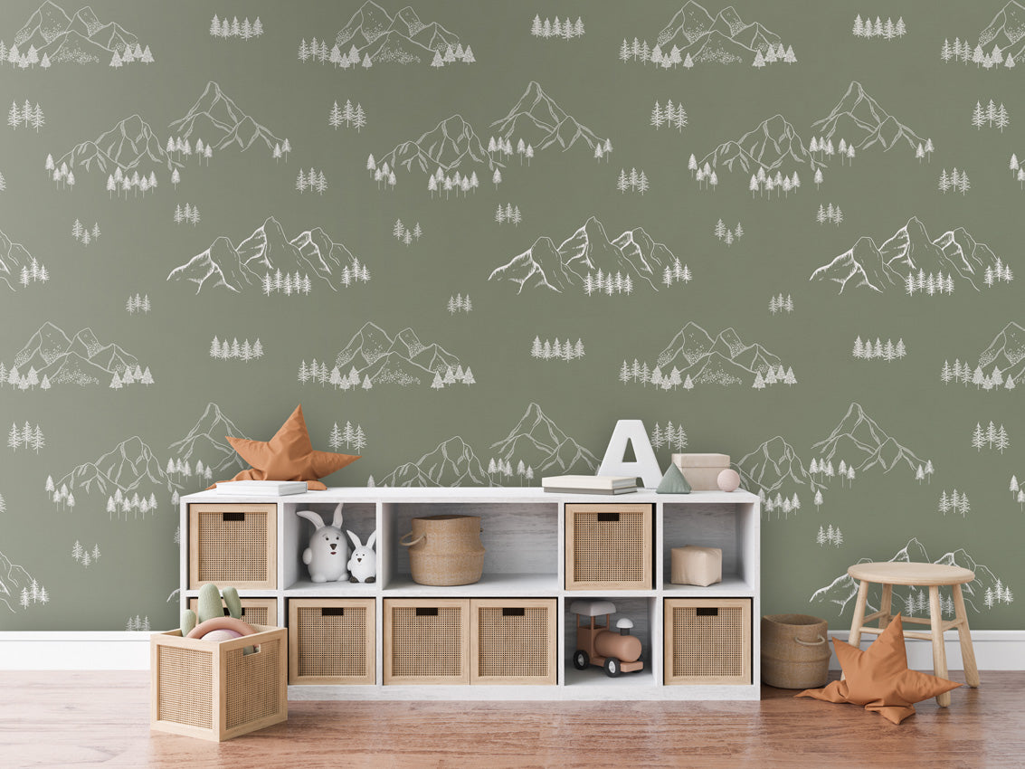 MOUNTAIN TOPS GREEN - Mural - Dressoir