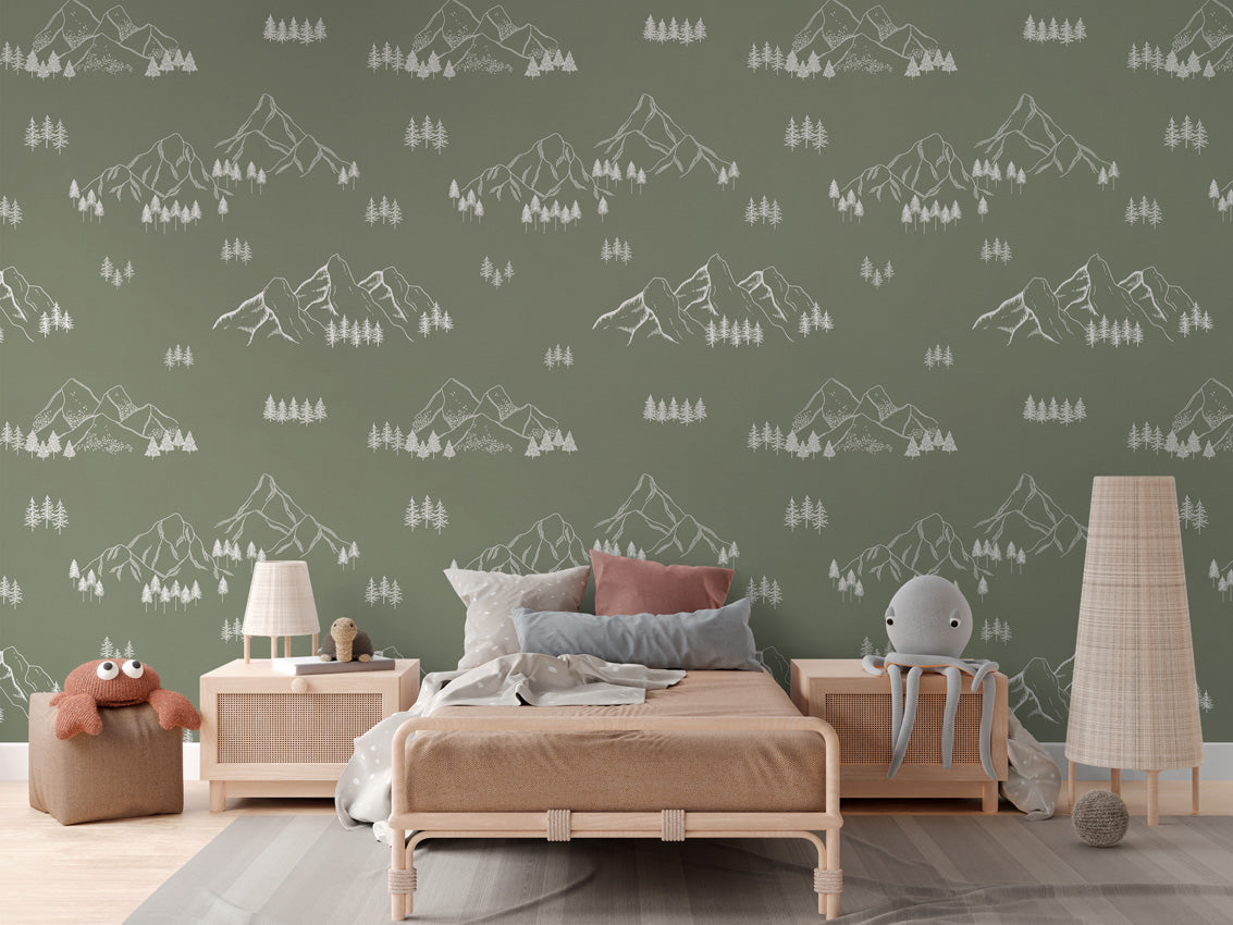 MOUNTAIN TOPS GREEN - Mural - Rotan bed