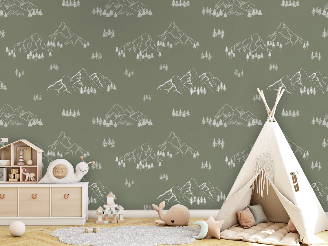 MOUNTAIN TOPS GREEN - Mural - Tipi