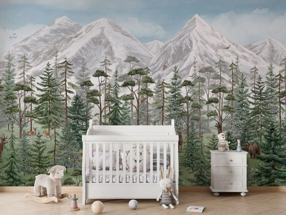 Mountain Forest ilustrim artistik me peizazh malor.