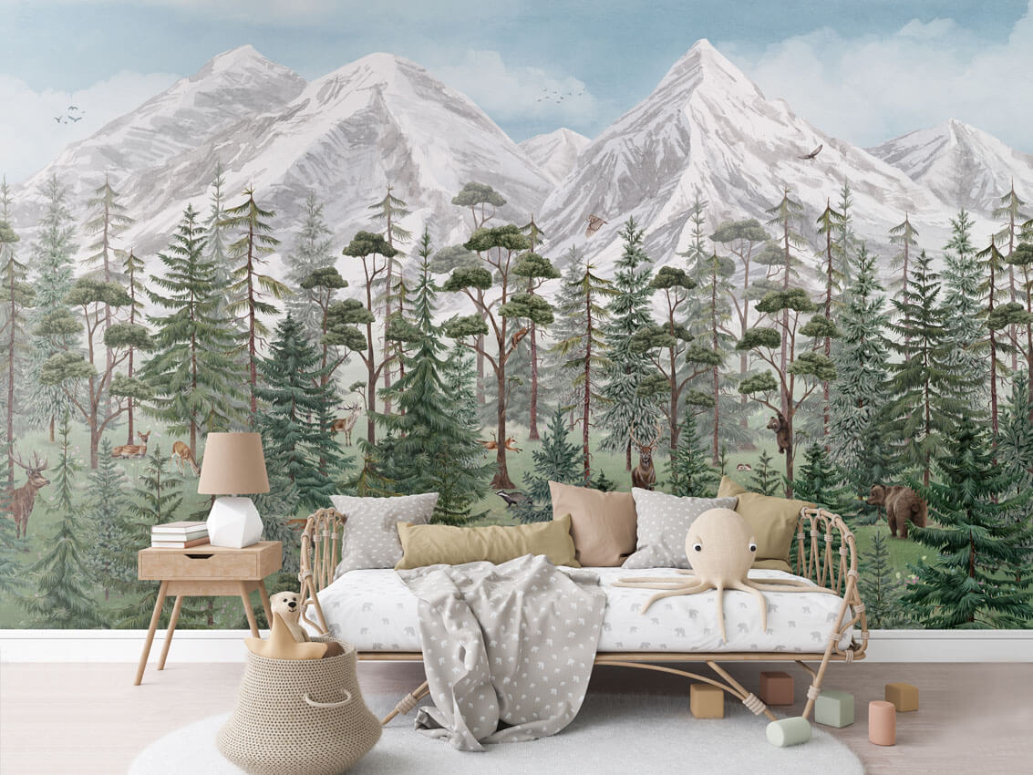 Mountain Forest mural premium për dhomën e fëmijëve.