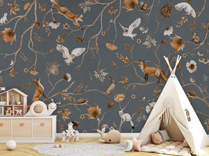 Playful Forest pattern mural për dhomën e fëmijëve.